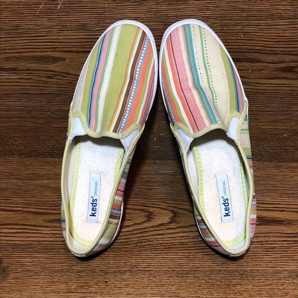 Keds canvas green womens slip on shoes white sneakers size 7.5 - Picture 6 of 8